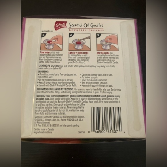 Glade scented oil candles in dewberry dreams scent. Comes with holder & 2 candle - Picture 6 of 6